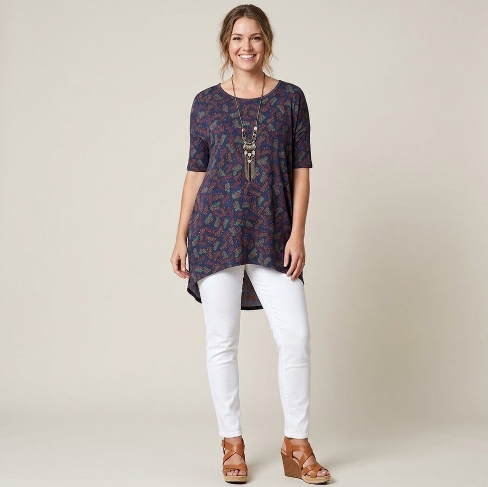 LuLaRoe Irma Butterfly Print Dark Navy High Low Tunic Size L NWT